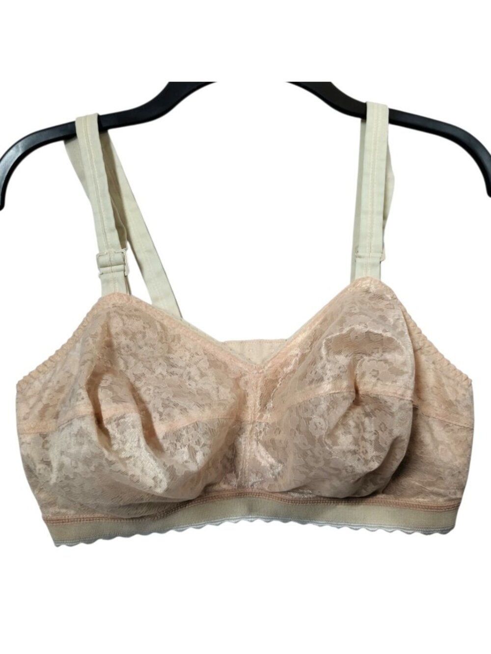 Vintage Command Performance Bra 34HH Nude Lace Wireless Full Coverage Support